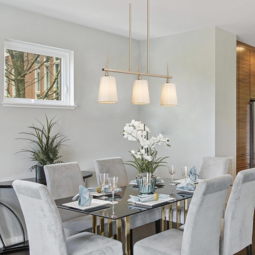 Modern Gold 3-Light Linear Island Chandelier with Fabric Shade