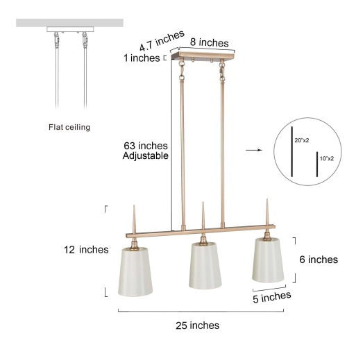Modern Gold 3-Light Linear Island Chandelier with Fabric Shade