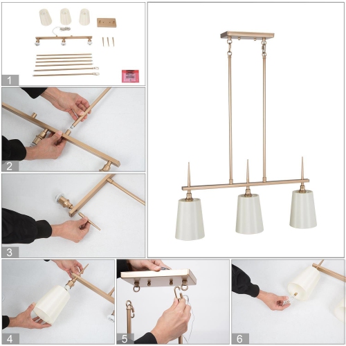 Modern Gold 3-Light Linear Island Chandelier with Fabric Shade