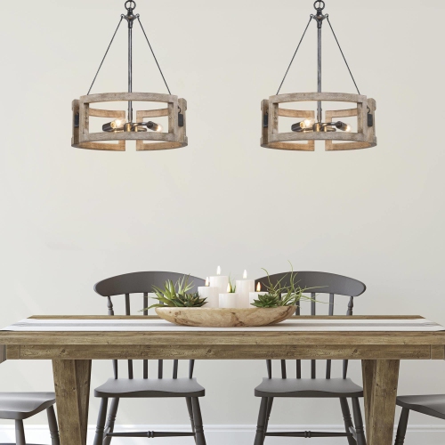 Farmhouse Wood 3-Light Lantern Drum Chandelier