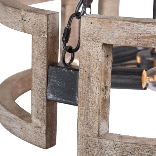 Farmhouse Wood 3-Light Lantern Drum Chandelier