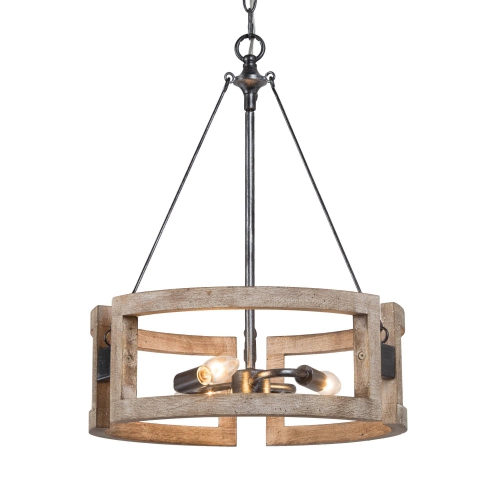 Farmhouse Wood 3-Light Lantern Drum Chandelier