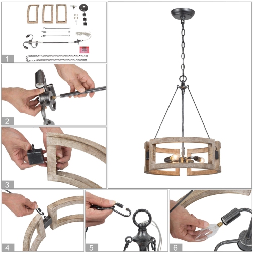 Farmhouse Wood 3-Light Lantern Drum Chandelier