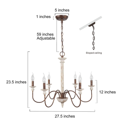 6-Light Farmhouse Wood Classic Candle French Country Chandelier