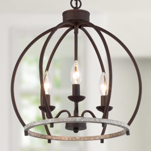 Modern 3-Light Lantern Globe Distressed Chandelier