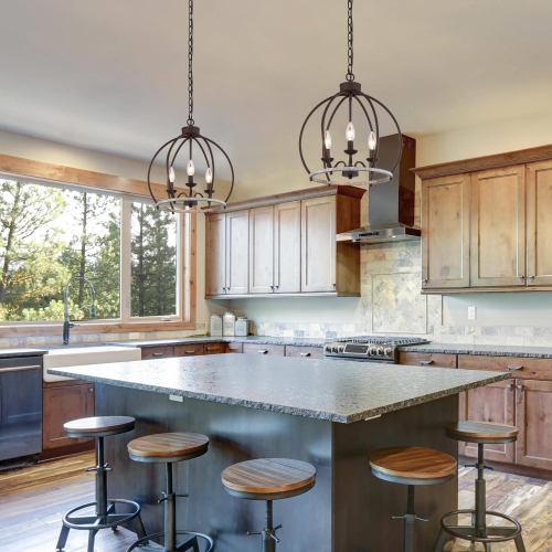 Modern 3-Light Lantern Globe Distressed Chandelier