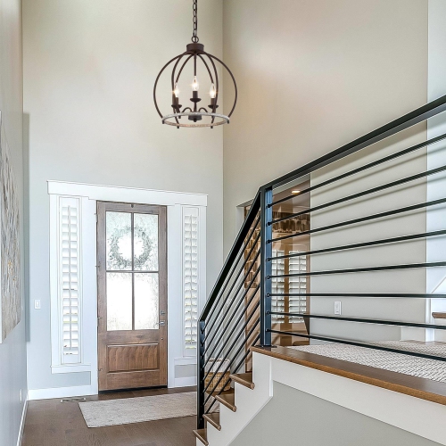 Modern 3-Light Lantern Globe Distressed Chandelier