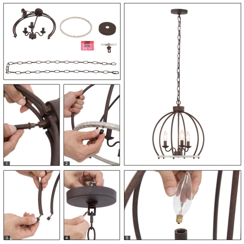 Modern 3-Light Lantern Globe Distressed Chandelier