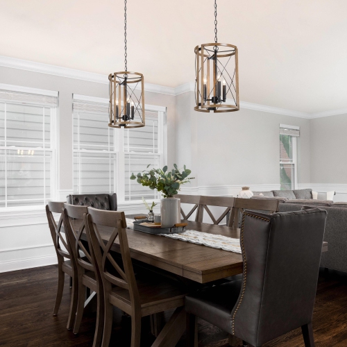 Modern Farmhouse 3-Light Lantern Wood Chandelier for Kitchen Island