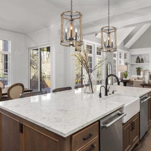 Modern Farmhouse 3-Light Lantern Wood Chandelier for Kitchen Island