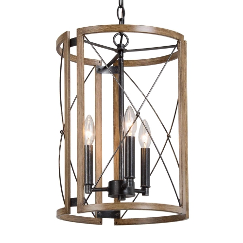 Modern Farmhouse 3-Light Lantern Wood Chandelier for Kitchen Island