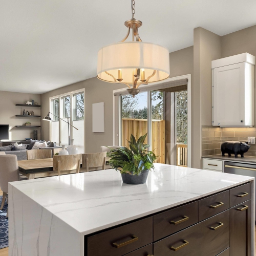 Modern Gold 3-Light Shaded Drum Chandelier