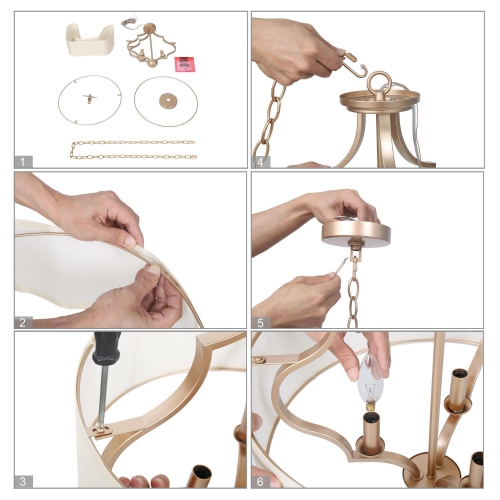 Modern Gold 3-Light Shaded Drum Chandelier