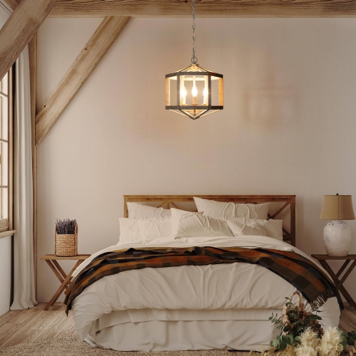 Modern Farmhouse 3-Light Wood Lantern Chandelier