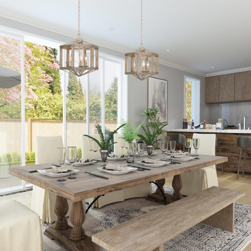 Modern Farmhouse 3-Light Wood Lantern Chandelier