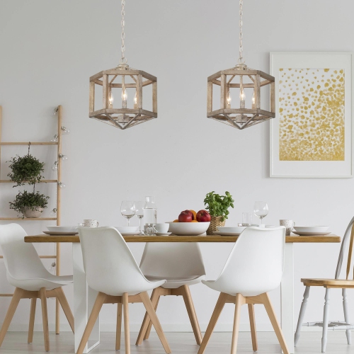 Modern Farmhouse 3-Light Wood Lantern Chandelier