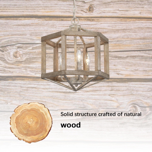 Modern Farmhouse 3-Light Wood Lantern Chandelier