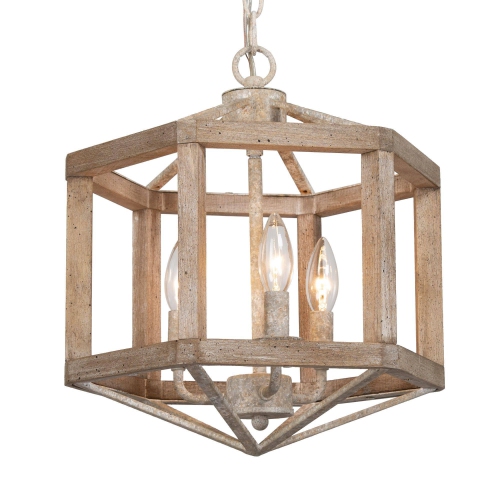 Modern Farmhouse 3-Light Wood Lantern Chandelier