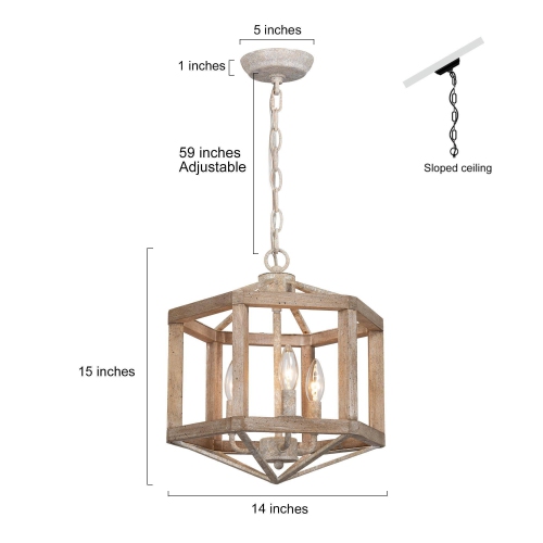 Modern Farmhouse 3-Light Wood Lantern Chandelier