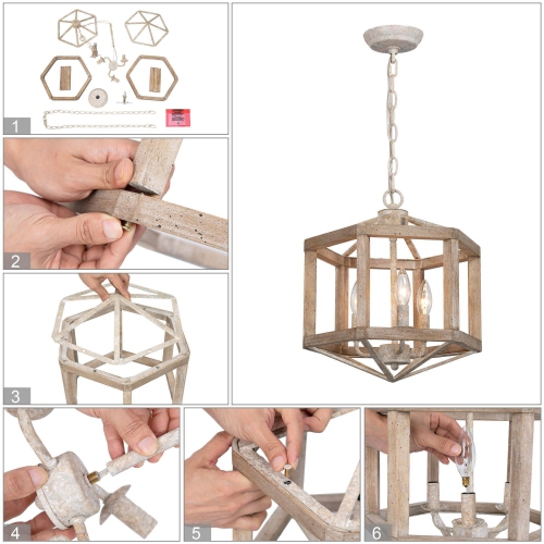Modern Farmhouse 3-Light Wood Lantern Chandelier