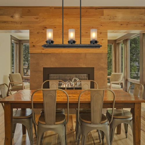 Modern Farmhouse 3-Light Linear Glass Island Chandelier