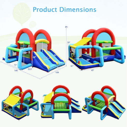 Topbuy Inflatable Bounce House 7-in-1 Kids Bouncer w/ Dual Slides, Jumping Area Football Goal Basketball Hoop Ball Blower Excluded