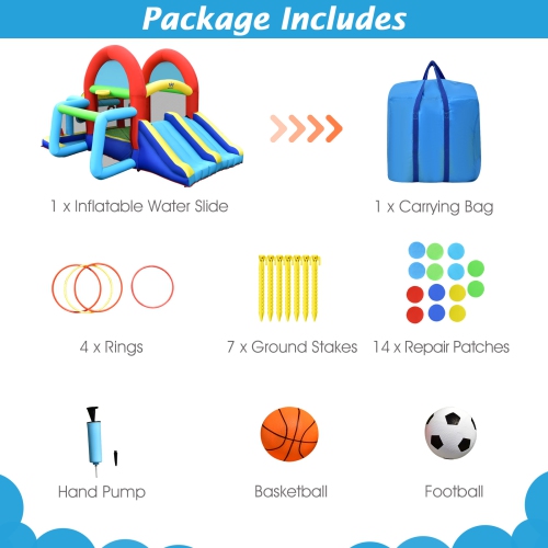 Topbuy Inflatable Bounce House 7-in-1 Kids Bouncer w/ Dual Slides, Jumping Area Football Goal Basketball Hoop Ball Blower Excluded
