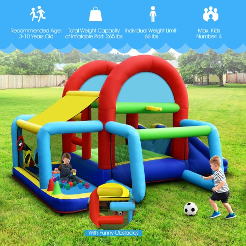 Topbuy Inflatable Bounce House 7-in-1 Kids Bouncer w/ Dual Slides Jumping Area Football Goal Basketball Hoop Ball Pit 480W Blower Included