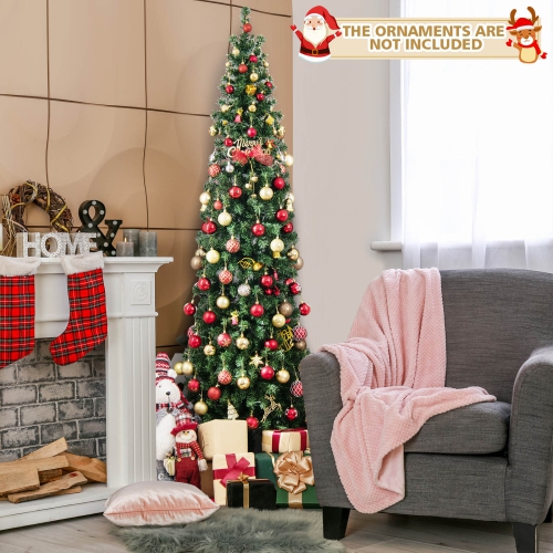 Topbuy 7 FT Pre-lit Half-Shape Christmas Tree Artificial Xmas Tree w/450 Branch Tips & 150 Warm White LED Lights, Seasonal Holiday Decoration tree