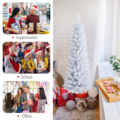 Topbuy 5FT Life-Like Slender White Christmas Tree Artificial Pencil Unlit Xmas Tree W/ Folding Metal Stand & sturdy PVC