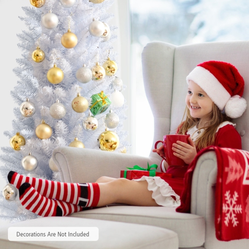 Topbuy 5FT Life-Like Slender White Christmas Tree Artificial Pencil Unlit Xmas Tree W/ Folding Metal Stand & sturdy PVC