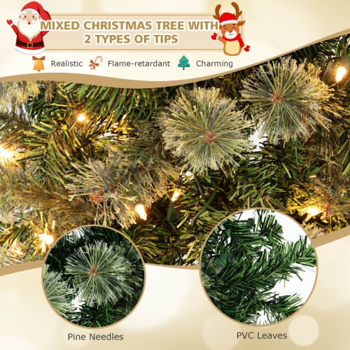 Topbuy 7 FT Pre-lit Half-Shape Christmas Tree Artificial Xmas Tree w/Premium PVC & Pine Needles Seasonal Holiday Decoration tree w/403 Branch Tips &