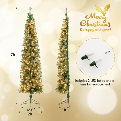 Topbuy 7 FT Pre-lit Half-Shape Christmas Tree Artificial Xmas Tree w/Premium PVC & Pine Needles Seasonal Holiday Decoration tree w/403 Branch Tips &