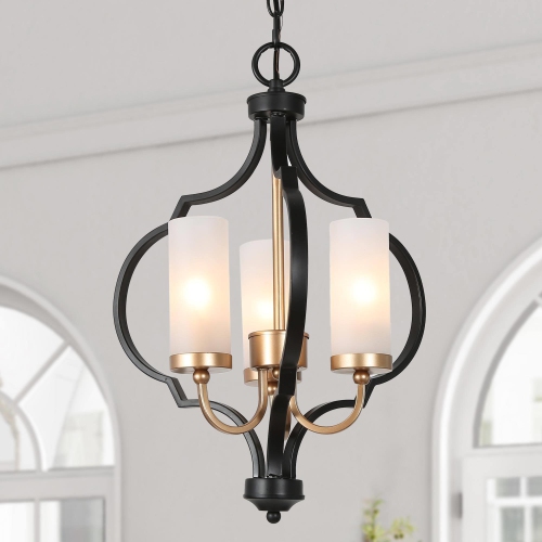 Modern Glam Gold 3-Light Unique Lantern Glass Chandelier