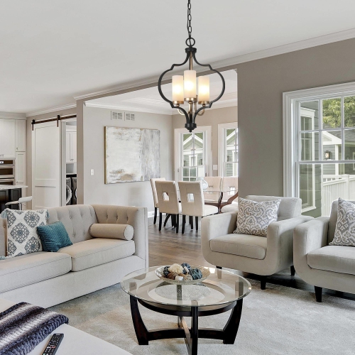 Modern Glam Gold 3-Light Unique Lantern Glass Chandelier