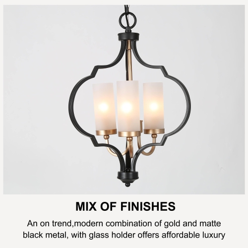 Modern Glam Gold 3-Light Unique Lantern Glass Chandelier
