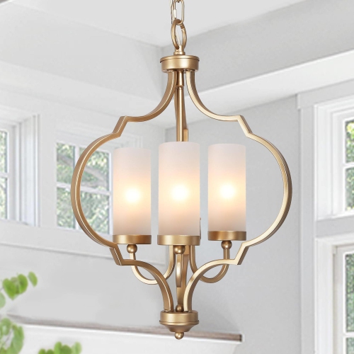 Modern Glam Gold 3-Light Unique Lantern Glass Chandelier