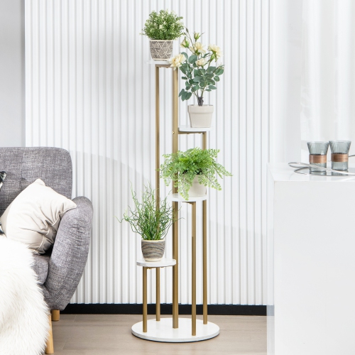 Topbuy 4-Tier Metal Plant Stand Indoor 48.5' Tall Plant Shelf for Small Plants Tiered Plant Holder W/ Golden Metal Frame