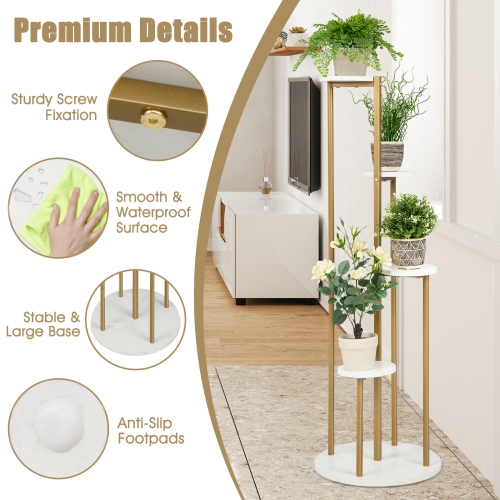 Topbuy 4-Tier Metal Plant Stand Indoor 48.5' Tall Plant Shelf for Small Plants Tiered Plant Holder W/ Golden Metal Frame