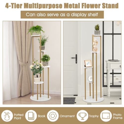 Topbuy 4-Tier Metal Plant Stand Indoor 48.5' Tall Plant Shelf for Small Plants Tiered Plant Holder W/ Golden Metal Frame
