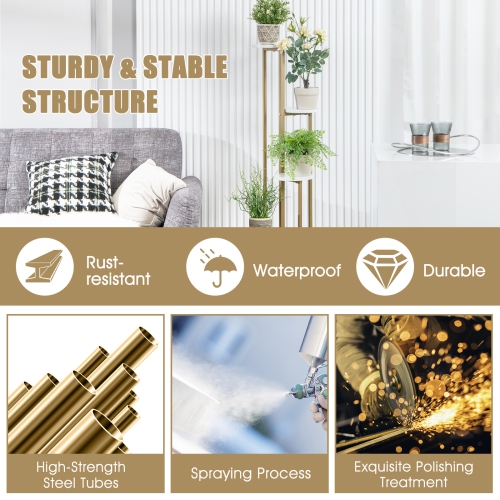 Topbuy 4-Tier Metal Plant Stand Indoor 48.5' Tall Plant Shelf for Small Plants Tiered Plant Holder W/ Golden Metal Frame