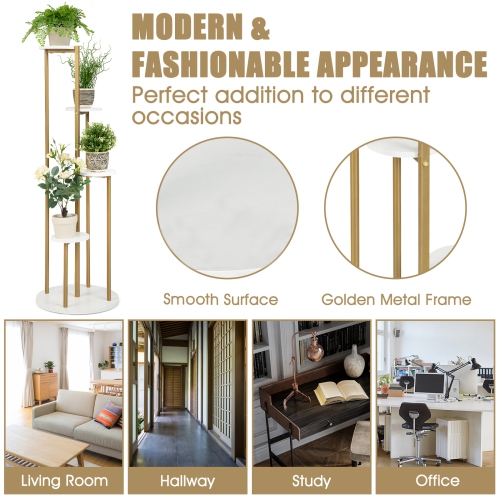 Topbuy 4-Tier Metal Plant Stand Indoor 48.5' Tall Plant Shelf for Small Plants Tiered Plant Holder W/ Golden Metal Frame