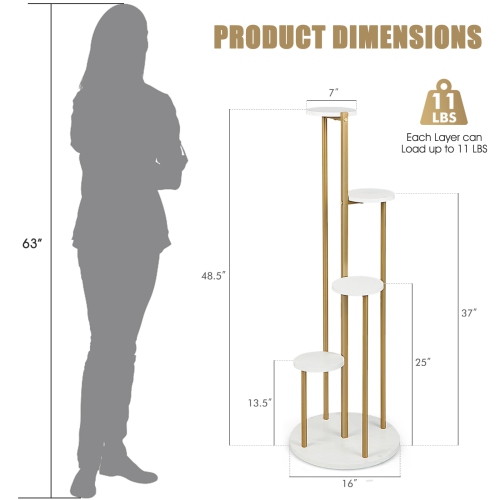 Topbuy 4-Tier Metal Plant Stand Indoor 48.5' Tall Plant Shelf for Small Plants Tiered Plant Holder W/ Golden Metal Frame