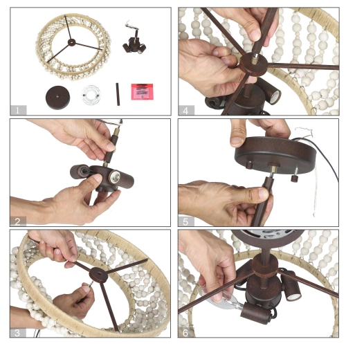 Boho 3-Light Drum Wood Beaded Semi Flush Mount