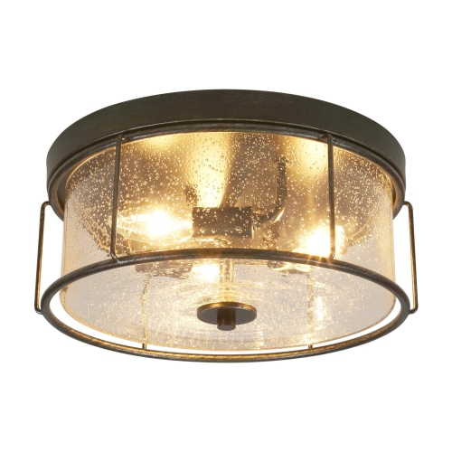 Modern Black 3-Light Drum Shaded Glass Semi Flush Mount