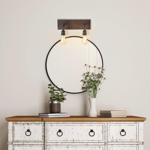 2-Light Farmhouse Wood Bathroom Vanity Light