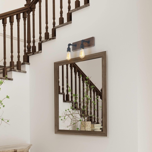 2-Light Farmhouse Wood Bathroom Vanity Light
