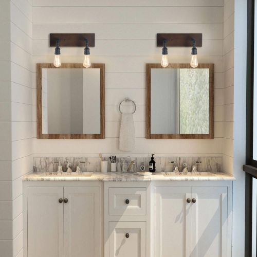 2-Light Farmhouse Wood Bathroom Vanity Light