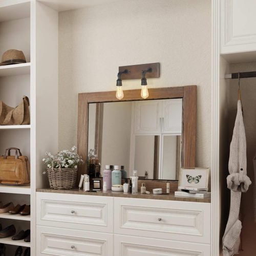 2-Light Farmhouse Wood Bathroom Vanity Light