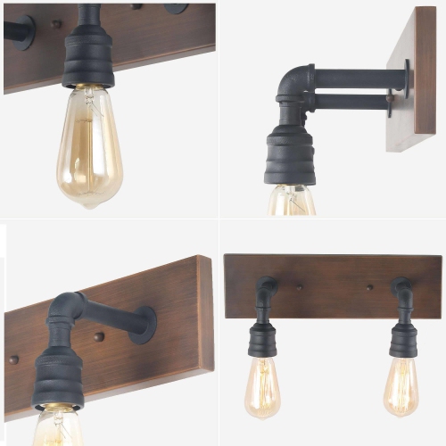 2-Light Farmhouse Wood Bathroom Vanity Light